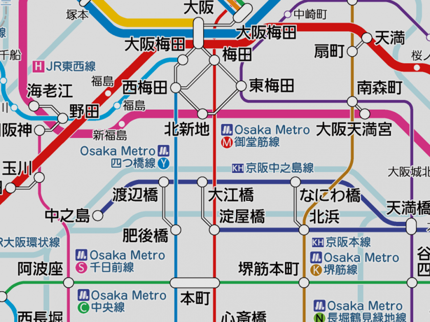 Osaka MetroとJR西日本の接続駅は19箇所
