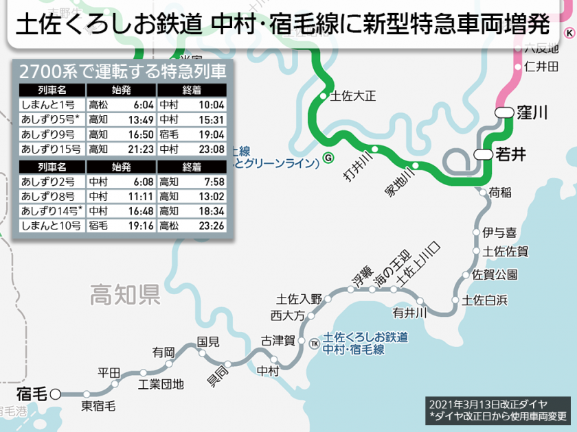 【路線図で解説】土佐くろしお鉄道 中村・宿毛線に新型特急車両増発