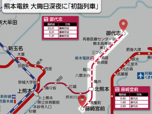 熊本電鉄は大晦日深夜の「初詣列車」決行 元日は18時頃に運行終了の特別ダイヤ