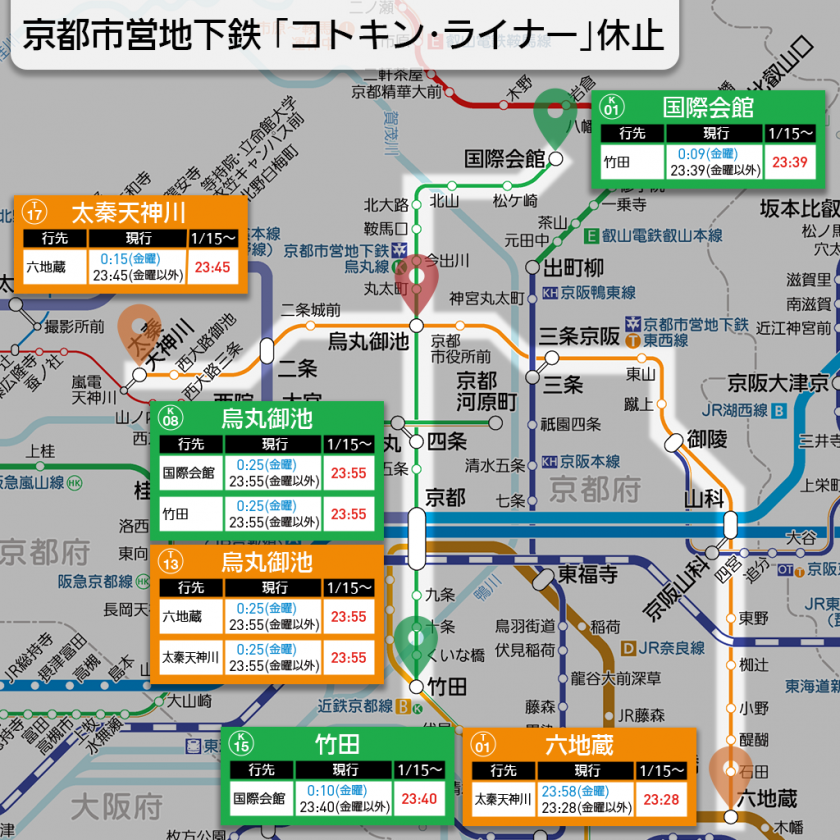 【路線図で解説】京都市営地下鉄 「コトキン・ライナー」休止