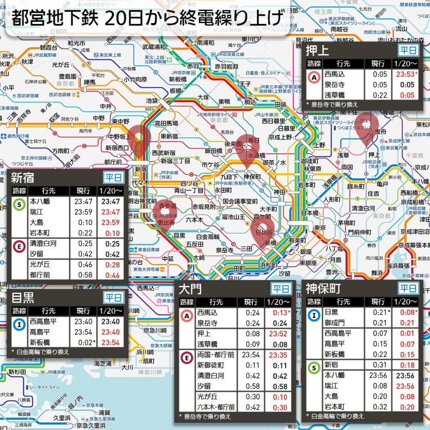 【路線図で解説】都営地下鉄 20日から終電繰り上げ