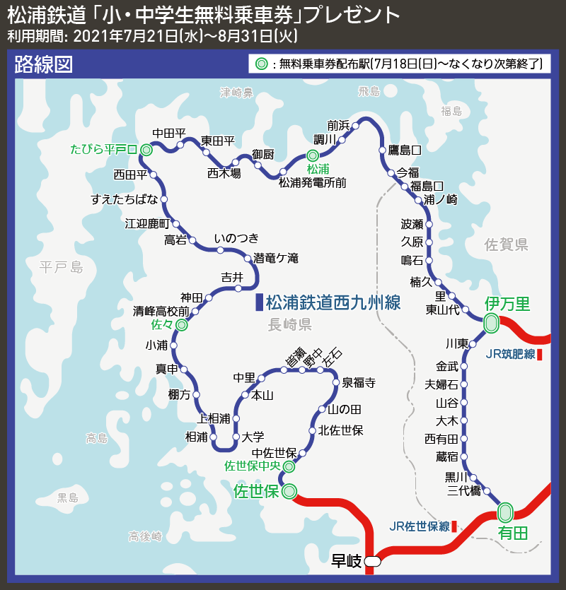 【路線図で解説】松浦鉄道 「小・中学生無料乗車券」プレゼント