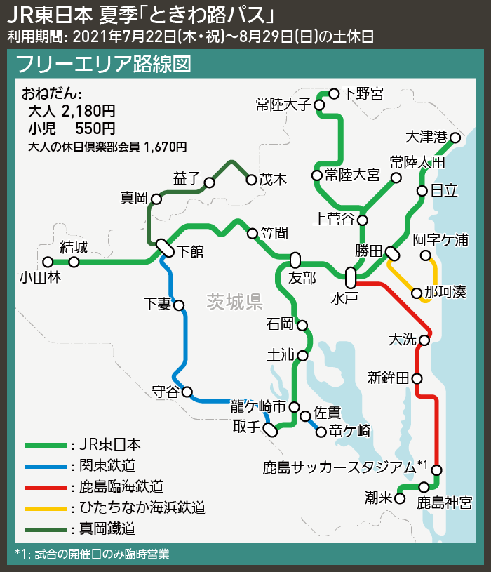 【路線図で解説】JR東日本 夏季「ときわ路パス」