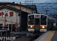 飯田線伊那市駅に到着するJR東海213系電車(Katsumi/TOKYO STUDIO)