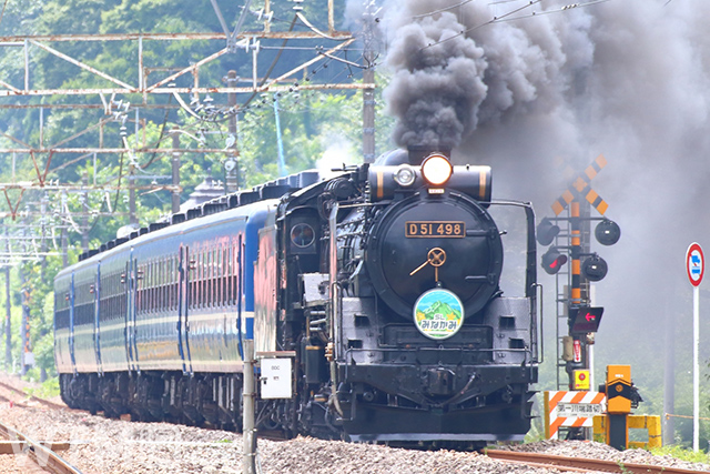 「SLぐんま みなかみ」をけん引するJR東日本の蒸気機関車D51形498号機(実生の桃/写真AC)