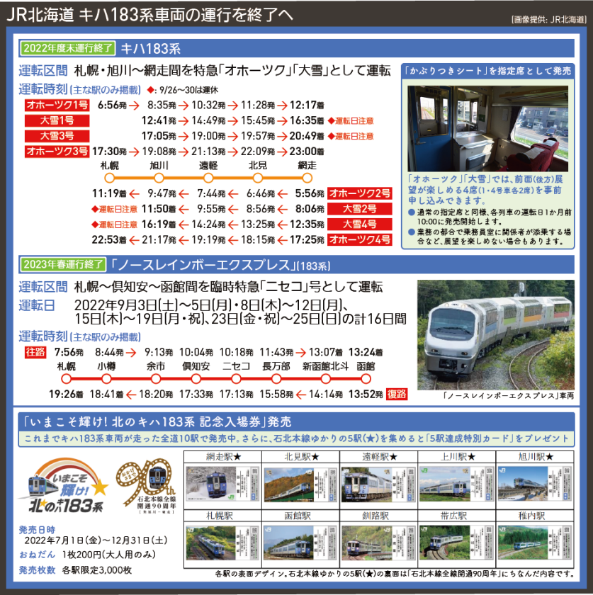 【時刻表で解説】JR北海道 キハ183系車両の運行を終了へ