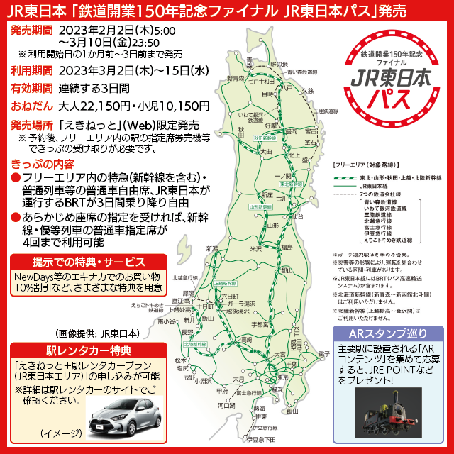 【路線図で解説】JR東日本 「鉄道開業150年記念ファイナル JR東日本パス」発売