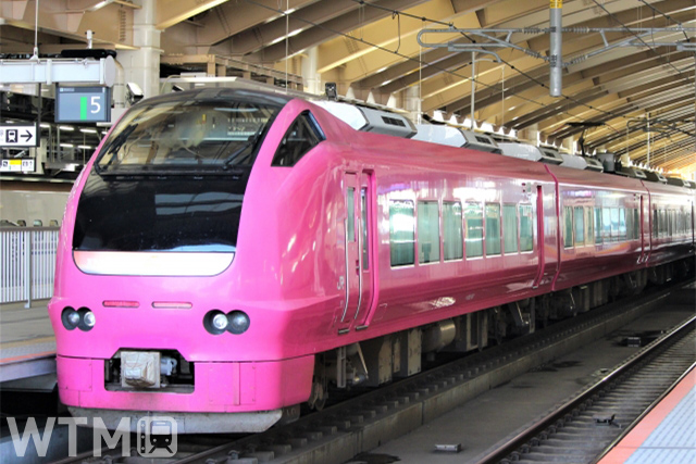 新潟駅で上越新幹線との同一ホーム上乗り換えが可能な特急「いなほ」として運行しているJR東日本E653系電車(戯れるサル/写真AC)