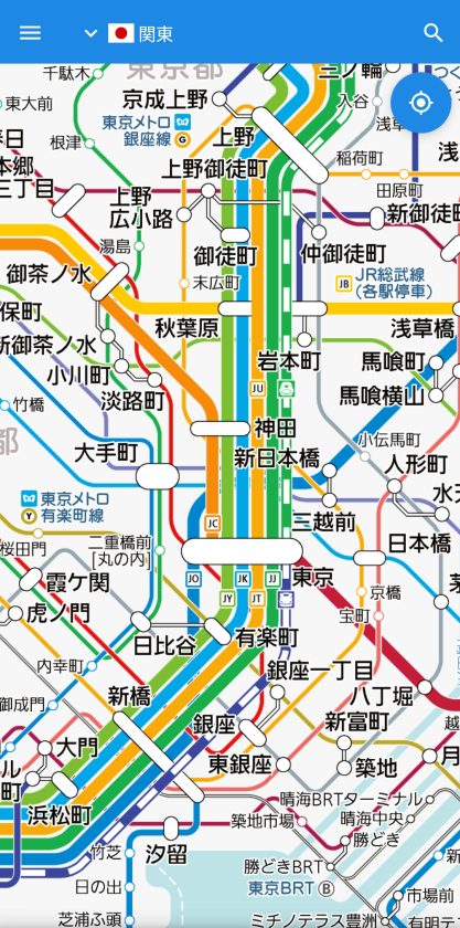 従来の「ダウンロード方式」による路線図デザインの例(日本)
