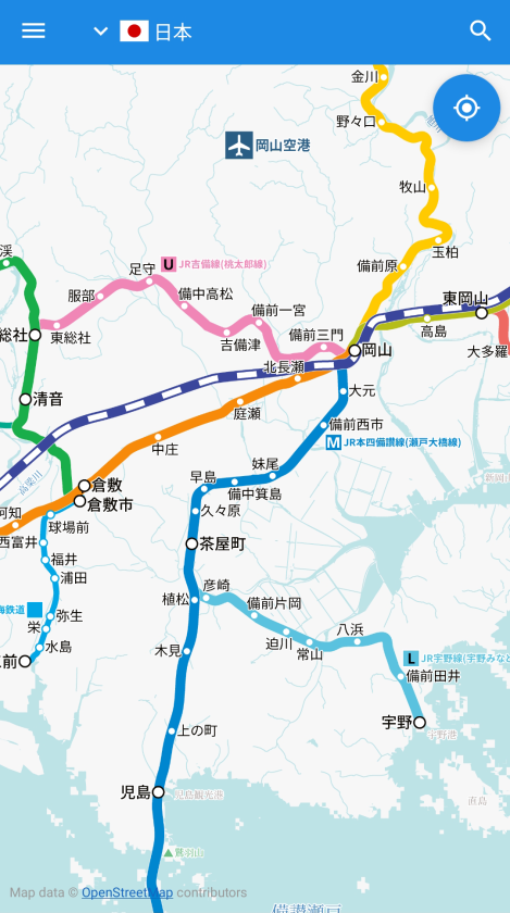 タイルキャッシュ導入後、読み込み速度が向上した路線図(イメージ)
