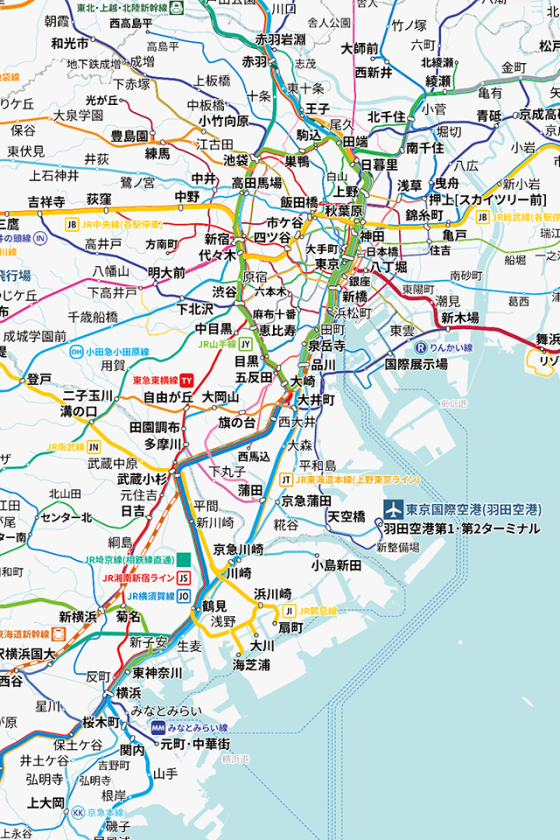 【改善後】縮小時にもすべての線路の表示が維持され、駅名の表示数も大幅に増加