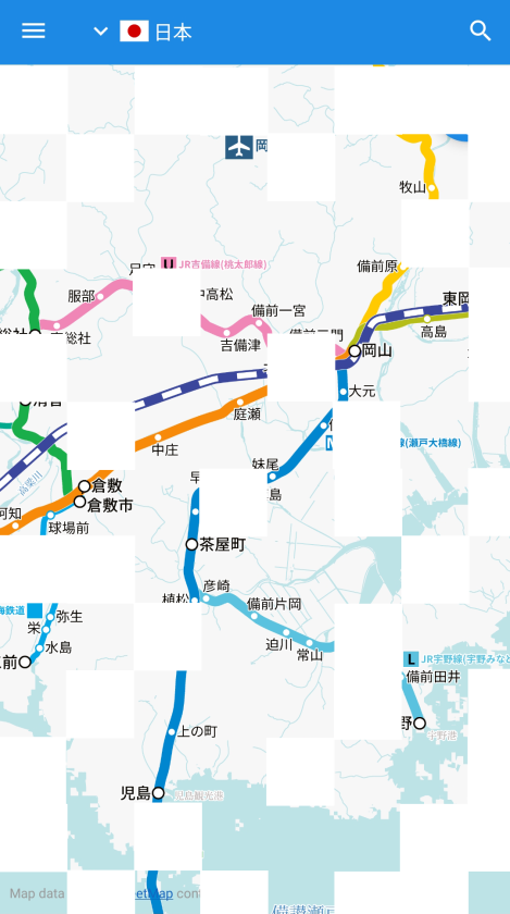 タイルキャッシュ導入後、読み込み速度が向上した路線図(イメージ)
