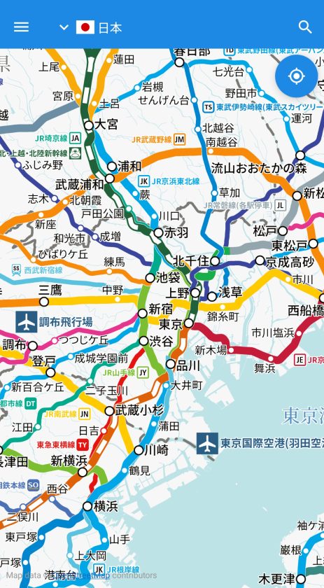 (改善後)最小倍率にズームアウトしたときの新しい路線図表示例
