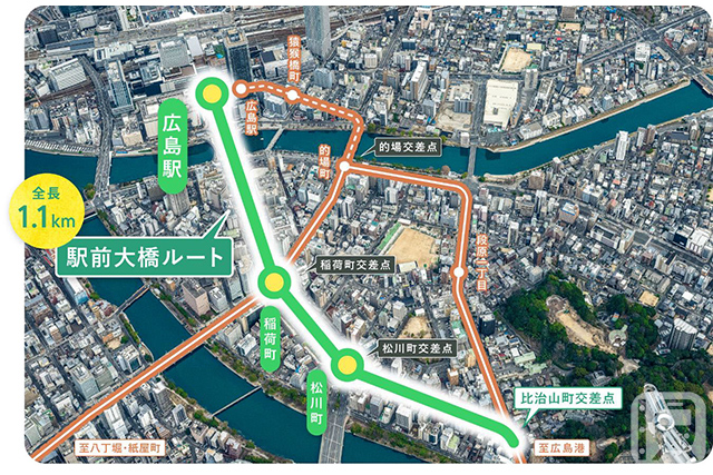 2025年8月3日(日)に開業する広島電鉄「駅前大橋ルート」の位置図(広島電鉄提供)