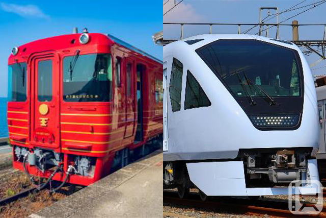 特急「伊予灘ものがたり」で運行しているJR四国キハ185系気動車と、特急「スペーシア X」で運行している東武N100系電車(東武鉄道提供)
