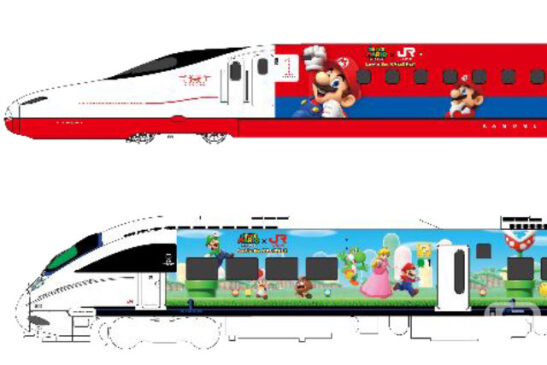 真っ赤な車体に「スーパーマリオ」だらけの新幹線がいよいよ長崎へ出発 在来線マリオ特急とリレーする臨時列車