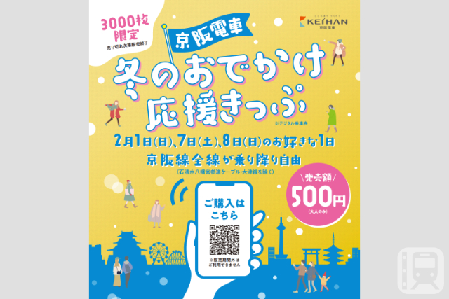「京阪電車 冬のおでかけ応援きっぷ」(京阪電気鉄道提供)