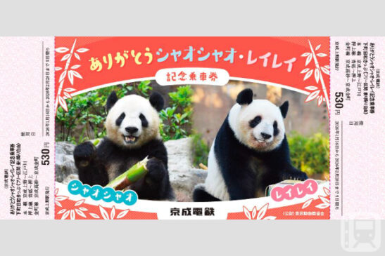 上野動物園の双子パンダ返還に合わせ京成が期間限定発売 「ありがとう シャオシャオ・レイレイ記念乗車券」