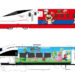 JR九州が「スーパーマリオ トレイン」として運行する西九州新幹線N700S(上)と885系電車のデザインイメージ(JR九州提供)